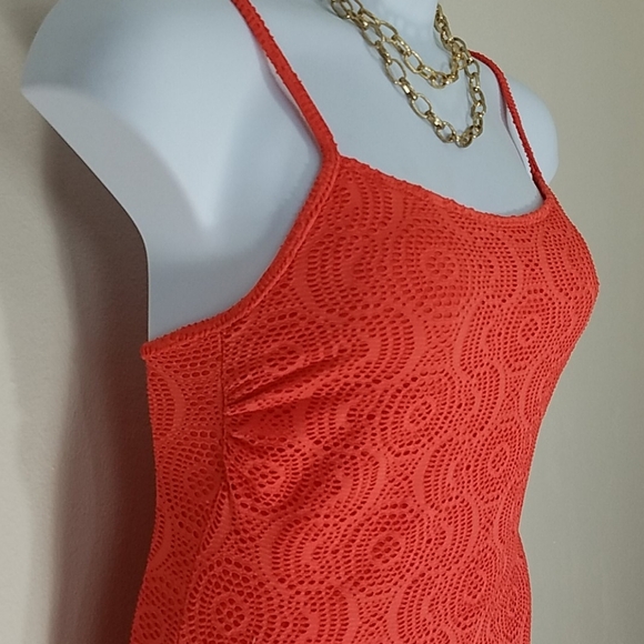 Swimsuit one piece red Mesh lined built-in bra Large - Picture 7 of 9